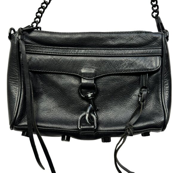 Rebecca Minkoff Black Leather Crossbody Partial Chain Link Shoulder Strap - Picture 1 of 16